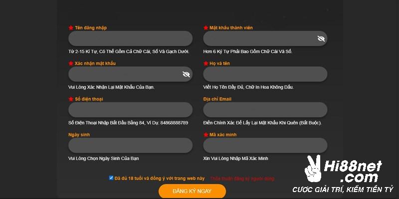 Một số lưu ý khi đăng ký tài khoản Hi88 
